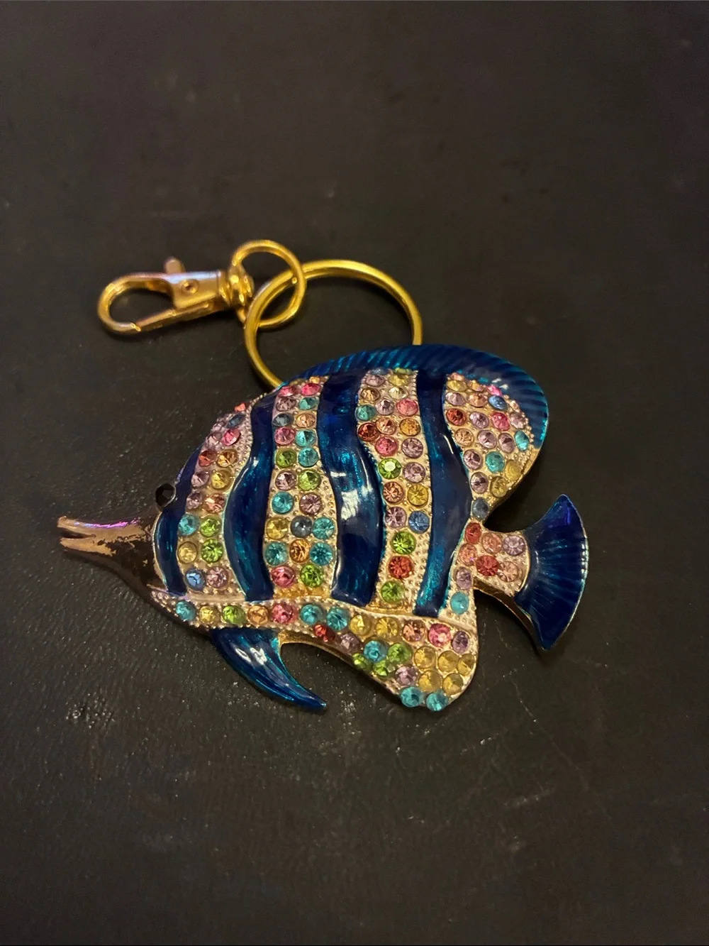 Blue Jeweled Angelfish Keychain - Elegant Fish Accessory - Picture 2 of 5